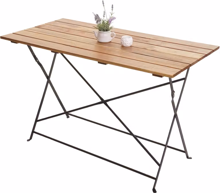 Mesa de jardín plegable Mendler de acacia para terraza o balcón, An/P/Al: 120 x 60 x 75 cm, color marrón y beige