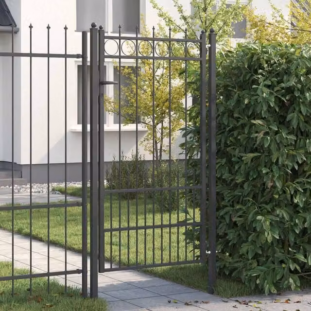 Puerta de cerca de una hoja vidaXL HORST de acero negro con cerradura