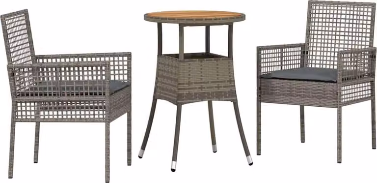 Conjunto de comedor de jardín Syfax de 3 piezas en ratán sintético gris con mesa redonda para terraza