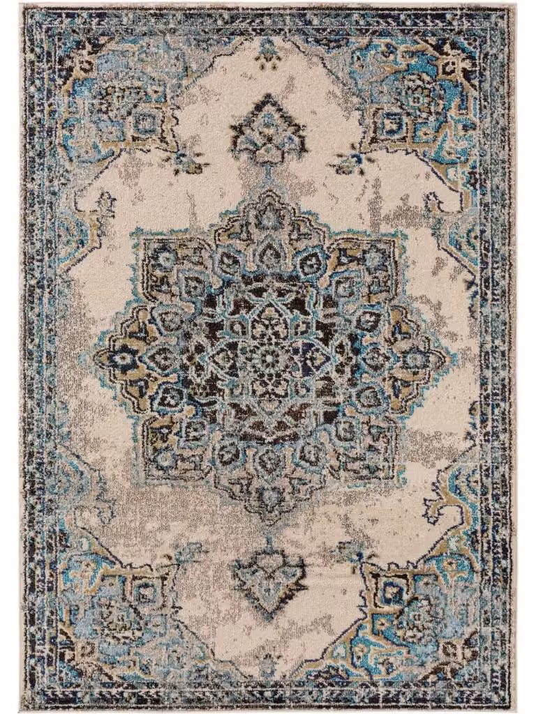 Alfombra Benuta de estilo oriental y diseño patchwork en colores beige y turquesa, An/P: 200 x 290 cm