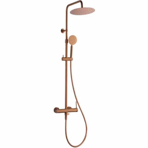 Columna de ducha mecánica Essebagno Lollipop II con rociador de techo y de mano en latón color cobre cepillado