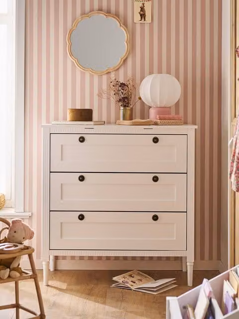 Cómoda de 3 cajones Canopée Vertbaudet blanca para habitación infantil