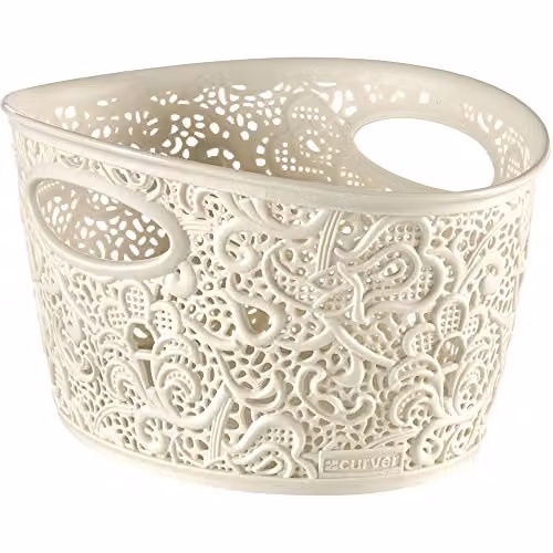 Cesta decorativa con asas Curver Victoria en color blanco y beige, apilable y de plástico, An/P/Al: 22 x 17 x 12 cm