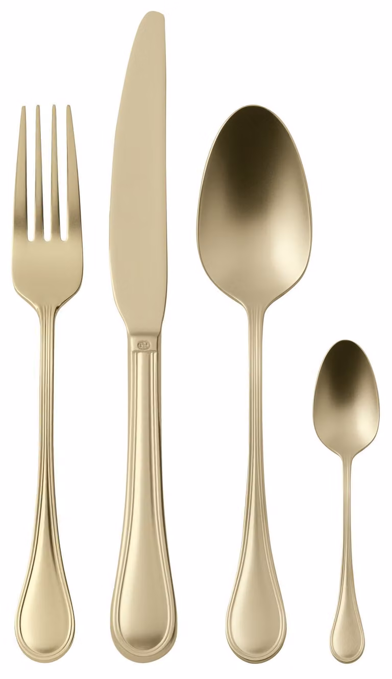 Juego de cubiertos Sambonet Monoblock Royal Antique de 24 piezas en acero inoxidable con acabado dorado para adultos