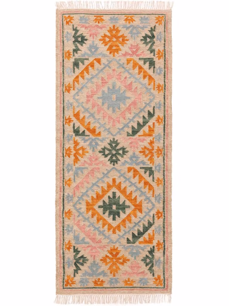 Alfombra Kilim Benuta tejida a mano multicolor y beige, An/P: 80 x 200 cm