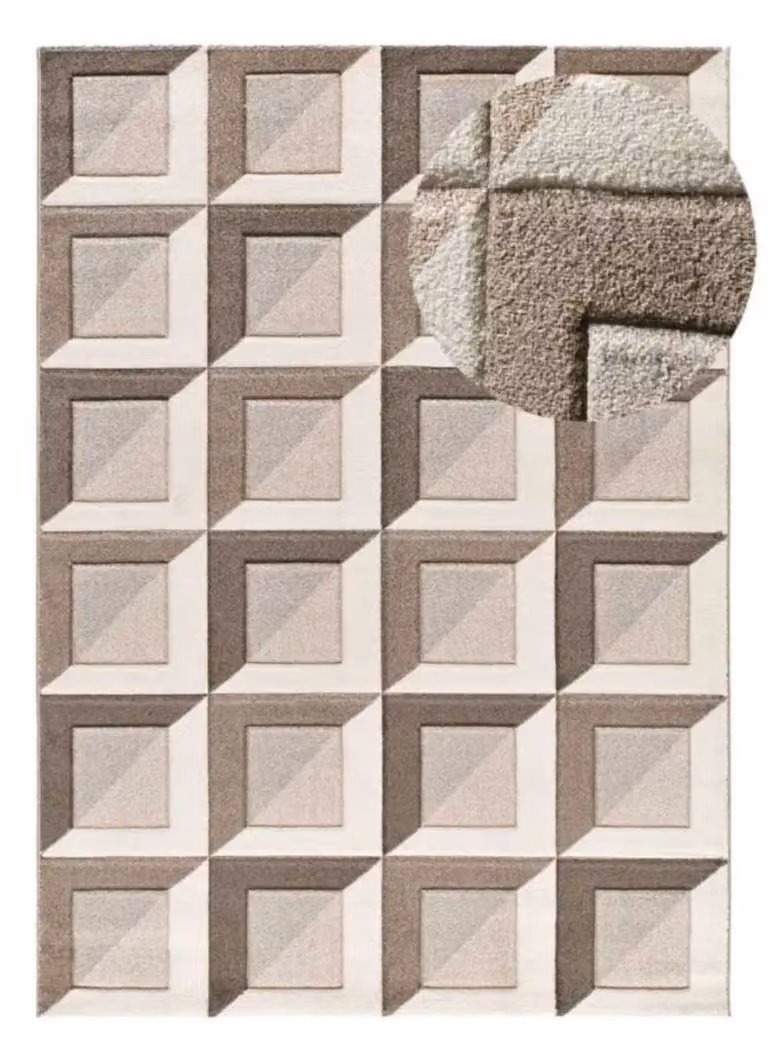 Alfombra geométrica retro Atticgo en marrón y beige, An: 160 cm, Al: 230 cm