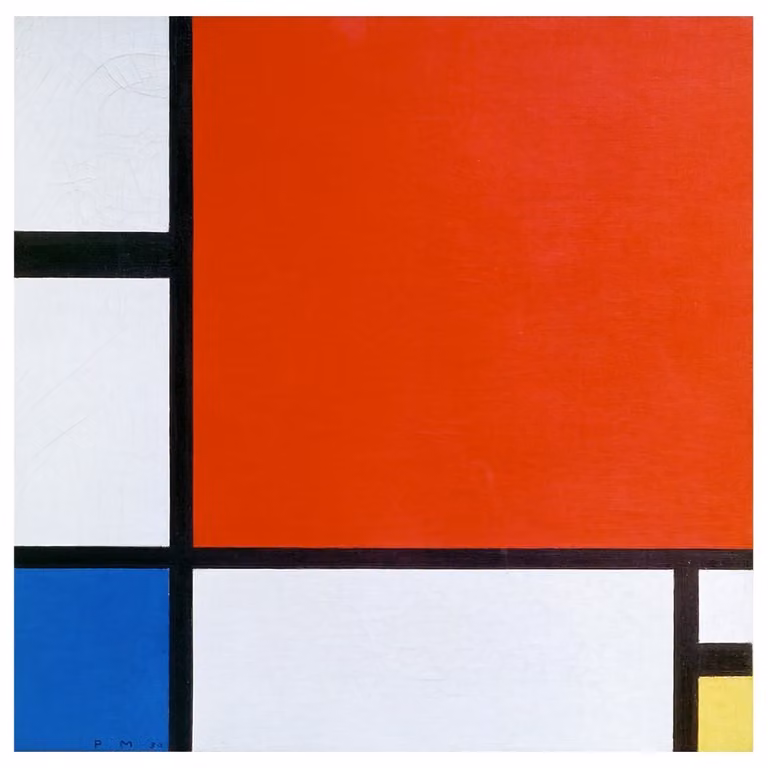 Cuadro Abstracto Composición II de Piet Mondrian por Legendarte en Rojo, Azul y Amarillo, An/P: 90 x 90 cm