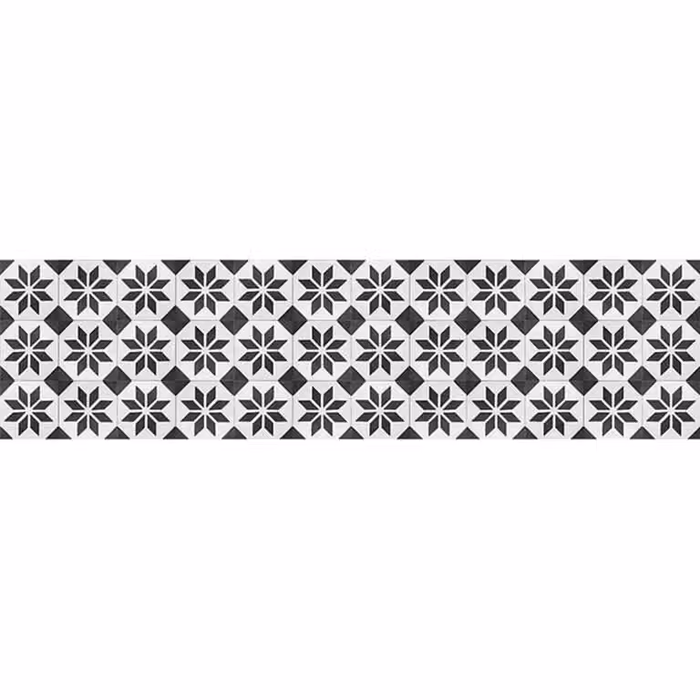 Alfombra vinílica de estilo retro en color negro, antideslizante y de fácil cuidado, An: 250 cm, An: 64 cm