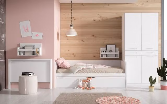 Cama nido para dormitorio juvenil Mio de El Corte Inglés en color blanco con costados altos y cajones