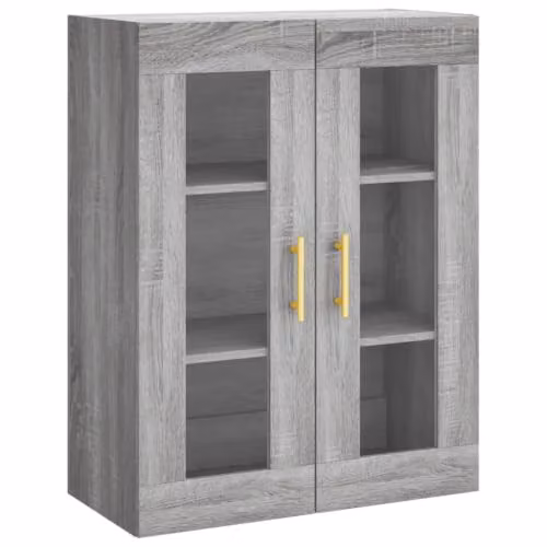 Armario de pared Helloshop26 con puertas de cristal en color gris, An/P/Al: 69,5 x 34 x 90 cm