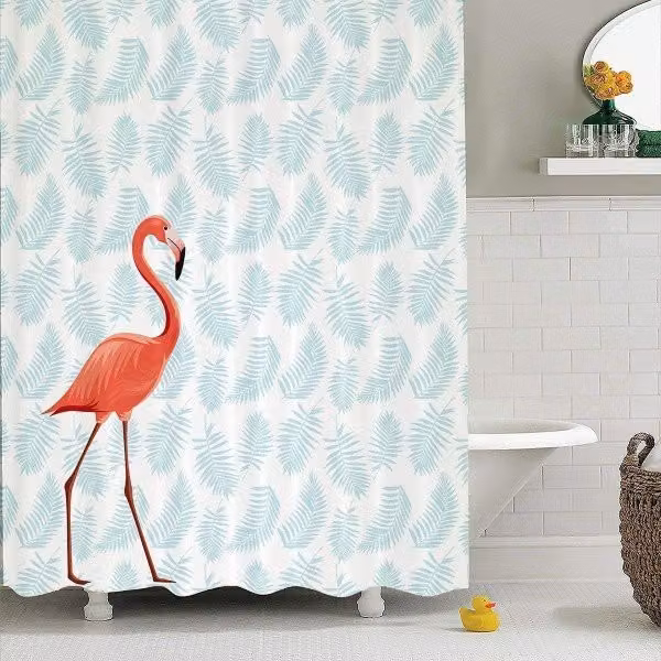 Cortina de ducha impermeable Trade Shop Traesio con diseño floral y 12 ganchos, color blanco, Al 220 cm x An 200 cm