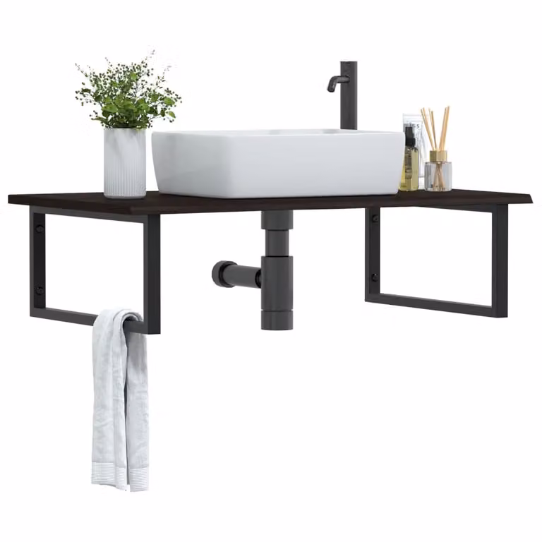 Estante de pared para baño Syfax de madera de roble y metal en color marrón mate