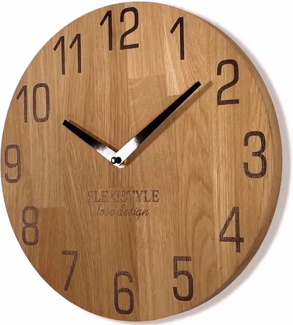 Reloj de pared analógico Flexistyle de madera en color marrón y multicolor, diseño moderno y silencioso, Diámetro: 30 cm
