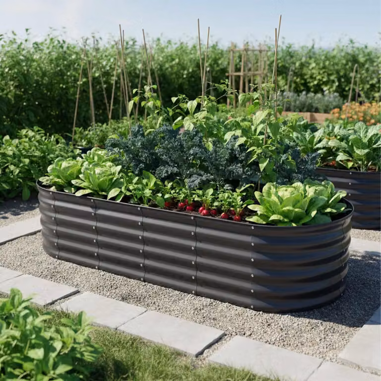 Parterre elevado semicircular Northix de acero galvanizado multicolor para huerto de vegetales o hierbas An/P/Al: 150 x 60 x 45 cm