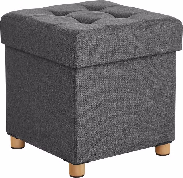 Puf baúl de almacenamiento SONGMICS gris oscuro, taburete plegable con reposapiés para sala de estar y dormitorio, An/P/Al: 38 x 38 x 40 cm