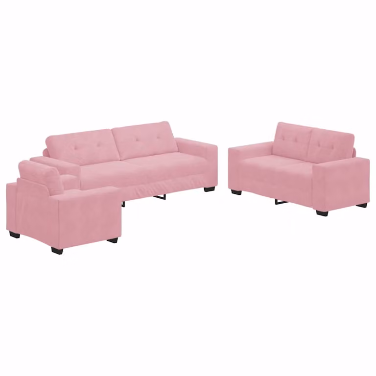 Juego de sofá de 3 piezas vidaXL en terciopelo rosa con diseño moderno para salón