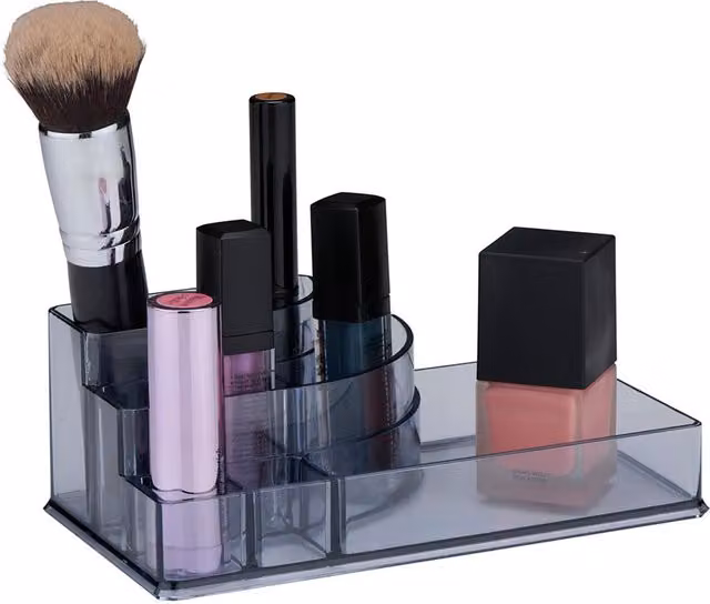 Organizador de maquillaje Touch Of Beauty de acrílico transparente con 8 compartimentos y bandeja