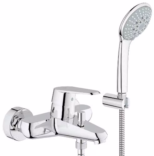 Grifo de bañera Grohe Eurodisc C con conjunto de ducha Euphoria, monomando, montaje en pared, acabado cromado