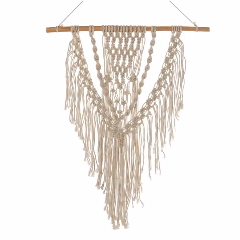Tapiz de pared de macramé boho de La Loja de Ana en color blanco y beige, diseño abstracto geométrico, An/Al: 40 x 65 cm