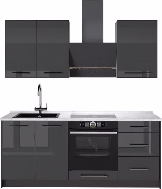 Cocina para solteros Vicco Fame-Line en color antracita alto brillo, An: 190 cm, Al: 60 cm, P: 59 cm