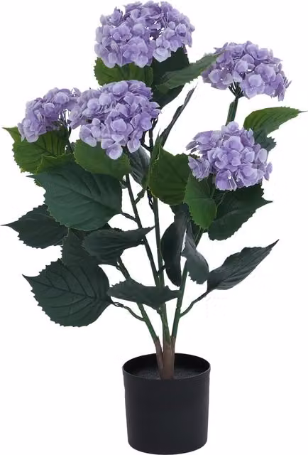 Hortensia artificial Mendler de color morado con maceta, planta decorativa para exterior, Al x An x P: 64 x 40 x 40 cm