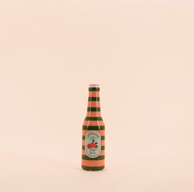 Jarrón Kersten tipo botella de cerámica con diseño de rayas en rosa y verde, Altura: 24 cm