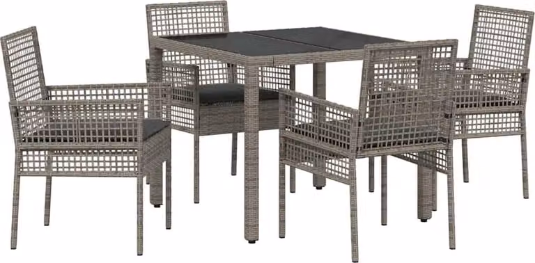 Conjunto de comedor de jardín Syfax de 5 piezas en ratán sintético y cristal color gris