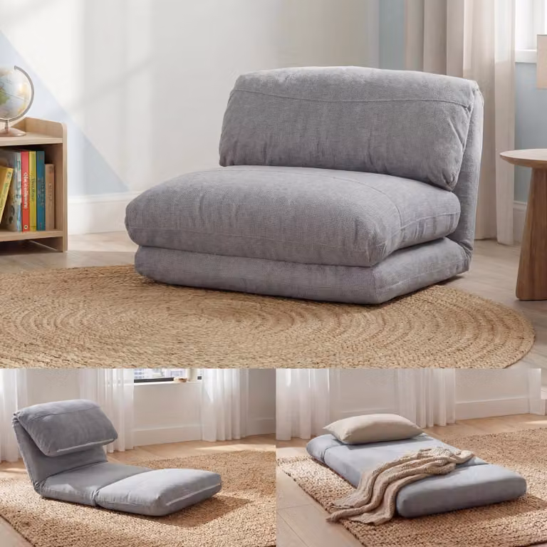 Sillón cama reclinable Mendler HWC-E68 tapizado en tela gris claro
