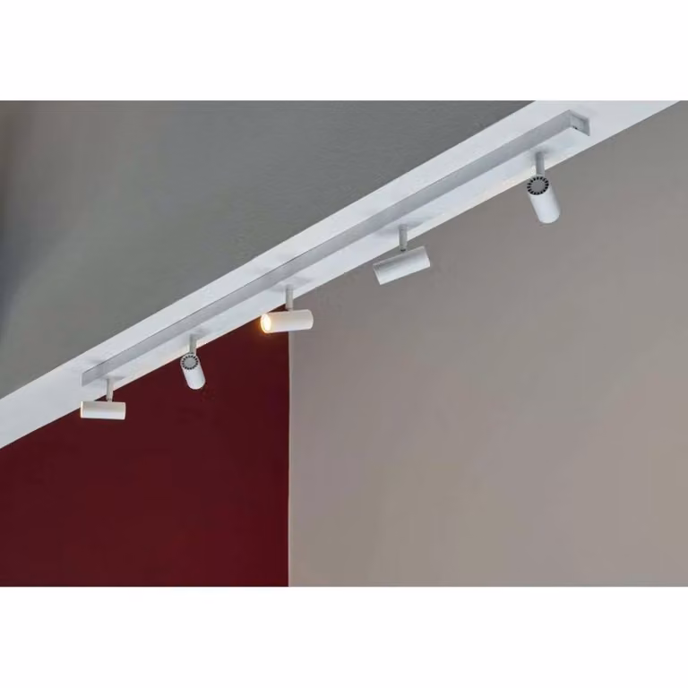 Lámpara de techo LED Omari de Nordlux en color blanco, regleta minimalista con 5 focos ajustables y regulables para salón, dormitorio o cocina