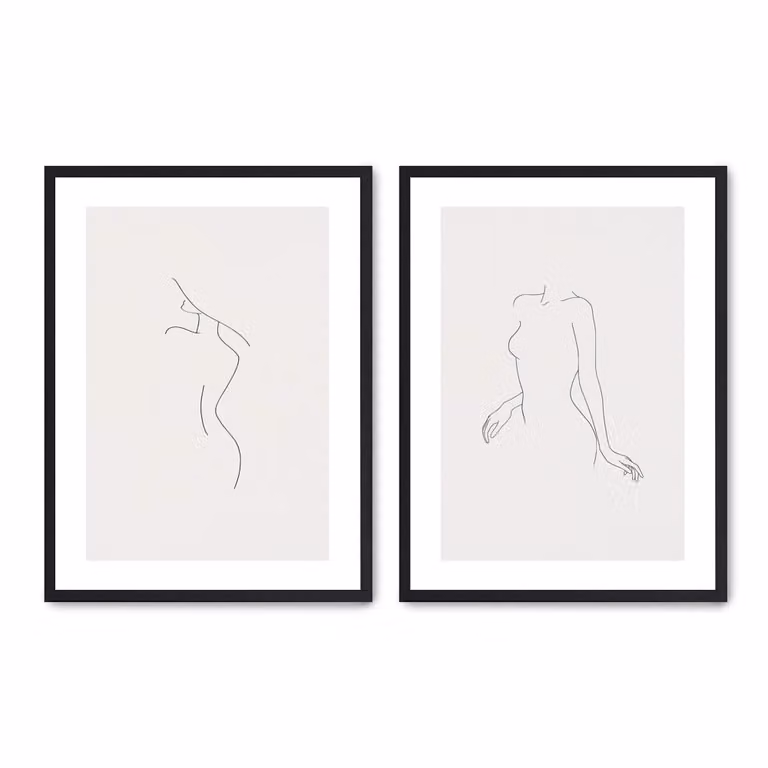 Set de 2 pósteres abstractos de Poster Lab con marco negro y diseño multicolor, An/P: 50 x 70 cm