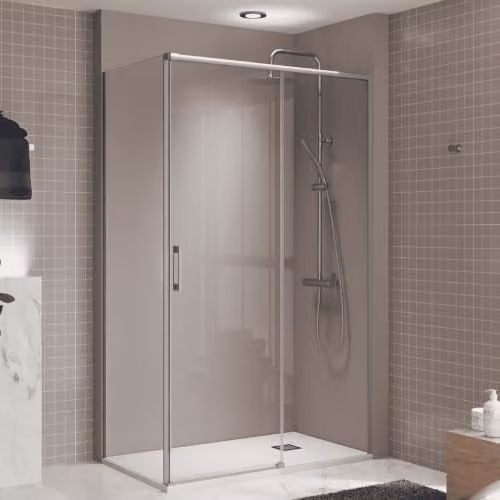 Mampara de ducha rectangular corredera B BAÑO TOTAL transparente con perfil plata, An: 80 cm, Al: 195 cm