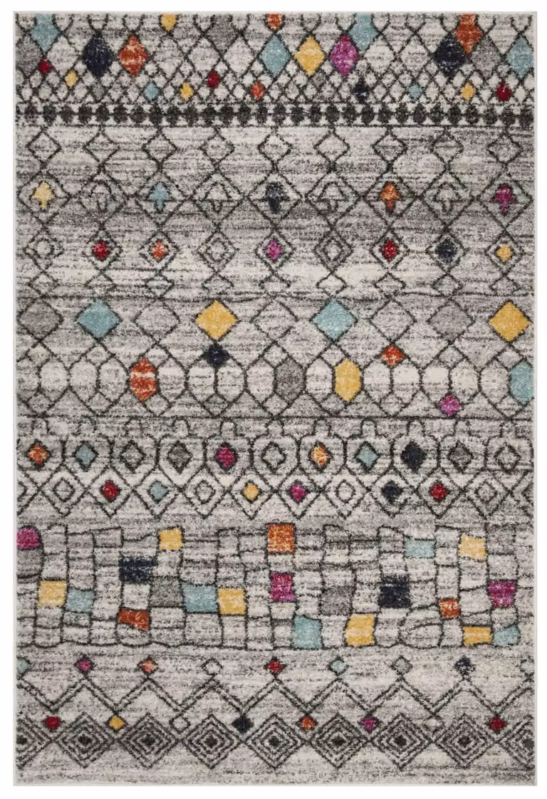 Alfombra boho de estilo marroquí Safavieh en polipropileno, color gris y rosa, An/P: 155 x 229 cm