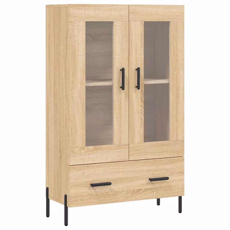 Aparador alto moderno vidaXL en madera de roble Sonoma con puertas de cristal, An: 69,5 cm, P: 31 cm, Al: 115 cm