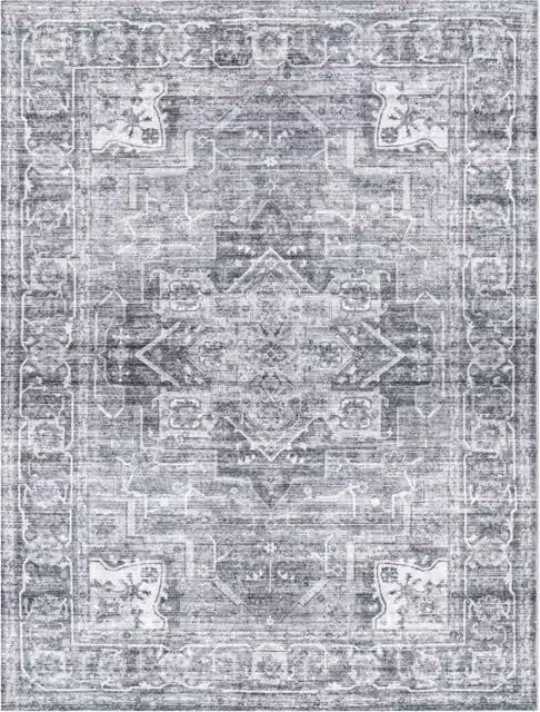 Alfombra lavable Cambria de estilo oriental y boho en color gris y beige, An/P: 60 x 100 cm