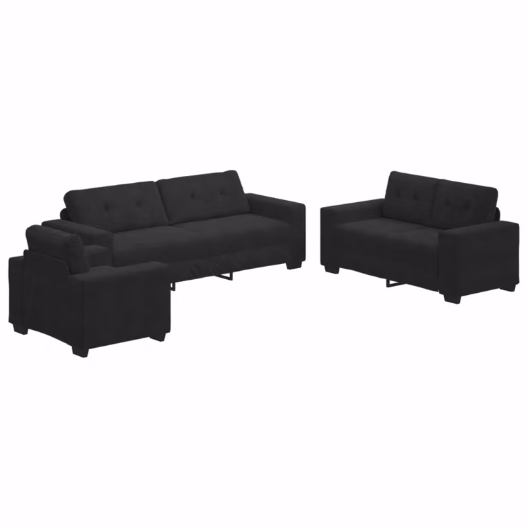Juego de sofá moderno de 3 piezas vidaXL tapizado en terciopelo negro para salón con estructura mixta de madera y metal
