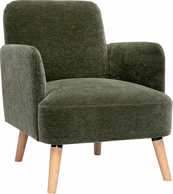 Sillón escandinavo Miliboo ISKO en terciopelo verde con estructura de madera clara