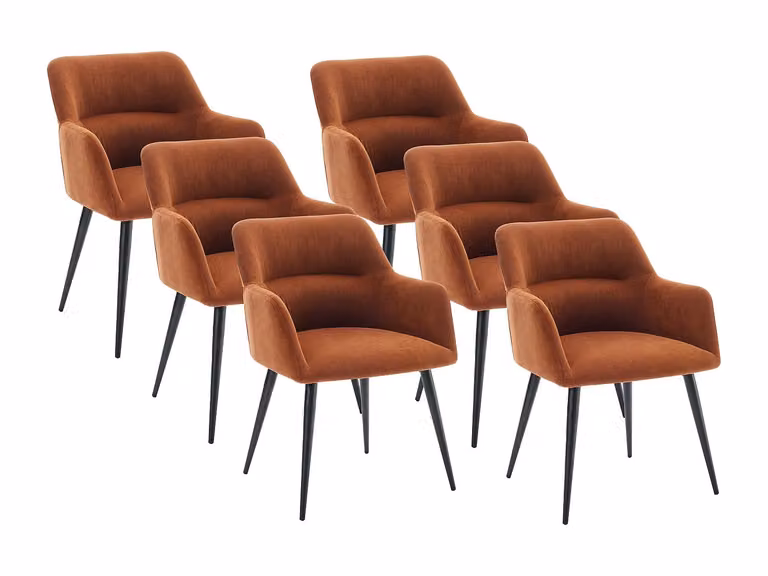 Conjunto de 6 sillas con brazos de terciopelo y estructura de metal de HEKA en color naranja
