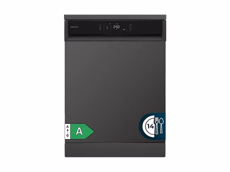 Lavavajillas Cecotec Bolero Aguazero 6800 Dark Negro, 14 cubiertos, Clase A, Motor Inverter Plus Duo, 8 programas y apertura automática de puerta