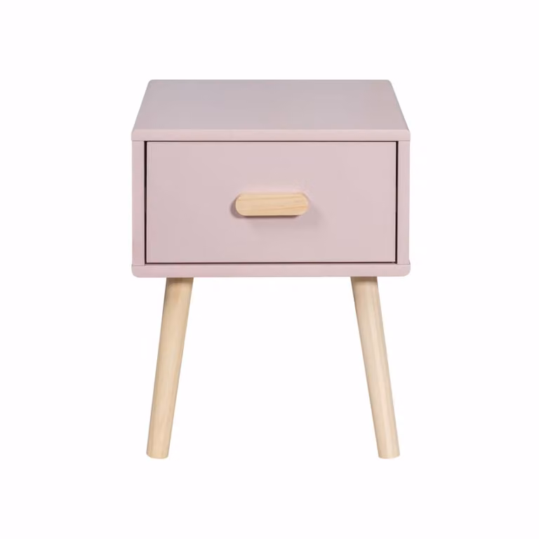 Mesa de noche Rebecca Mobili para niños de estilo escandinavo en MDF y pino, color rosa y marrón, An/P/Al: 44 x 35 x 35 cm