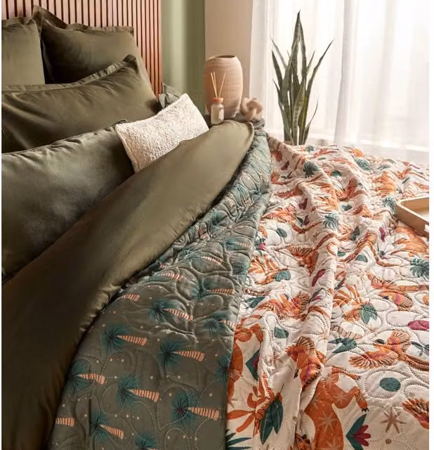 Colcha con diseño floral verde Atmosphera An/P: 220 x 240 cm