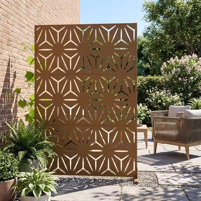 Separador de ambientes casa.pro Kilsturd diseño sol en acero galvanizado marrón Al x An x P: 180 x 120 x 40 cm