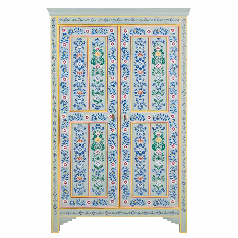 Armario de 2 puertas de mango macizo con diseño floral de Maisons du Monde en azul y verde, An: 110,5 cm
