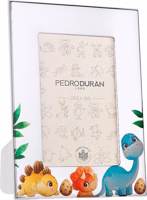 Marco de fotos Baby Dinosaurio de Pedro Durán, metal plateado multicolor, rectangular para mesa