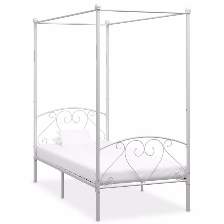 Estructura de cama con dosel vidaXL de metal en color blanco An/P: 120 x 200 cm