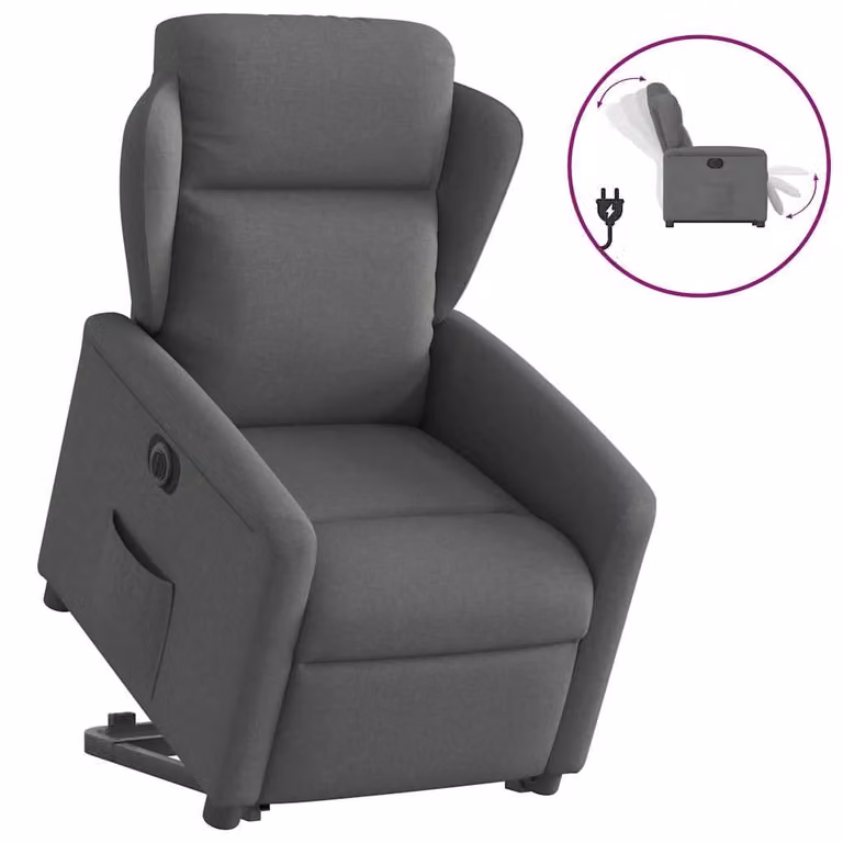 Sillón eléctrico reclinable y elevable vidaXL de tela gris oscuro con reposabrazos para personas mayores
