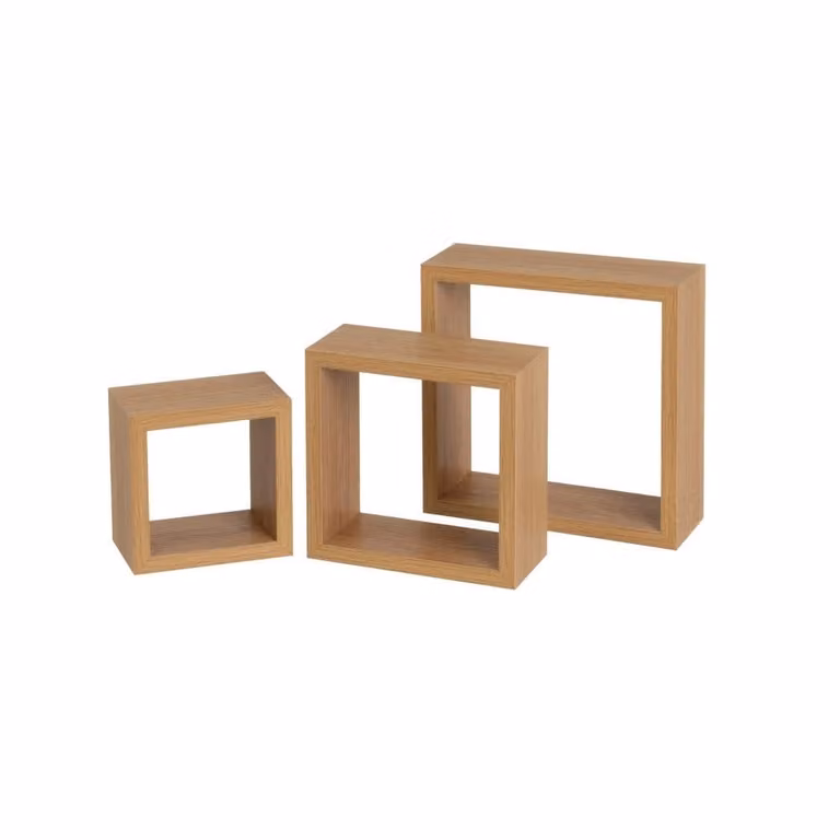 Set de 3 estantes cuadrados de madera casaselección color roble miel para pared