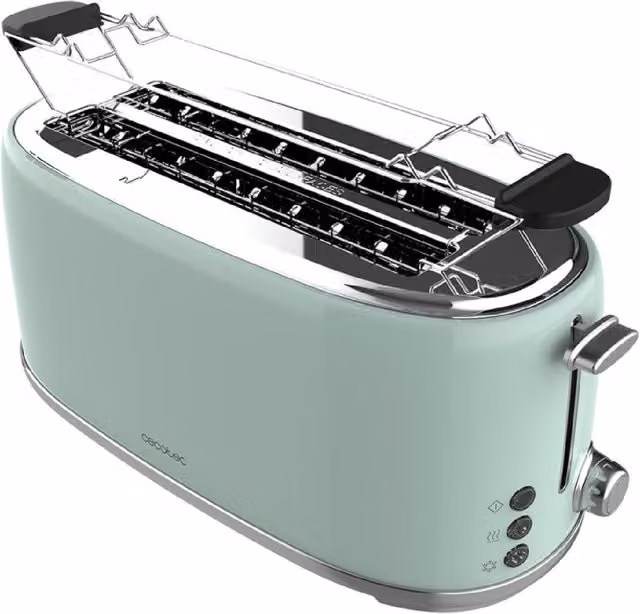 Tostadora Cecotec Toast&Taste Retro Double de 1630 W en color verde y acero inoxidable con apagado automático