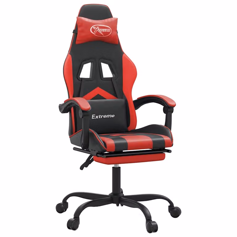 Silla gaming vidaXL con reposapiés, diseño deportivo en cuero sintético, color negro y rojo