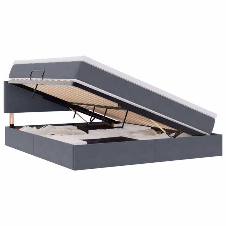 Cama con almacenamiento vidaXL en terciopelo gris oscuro de 180 x 200 cm con base abatible