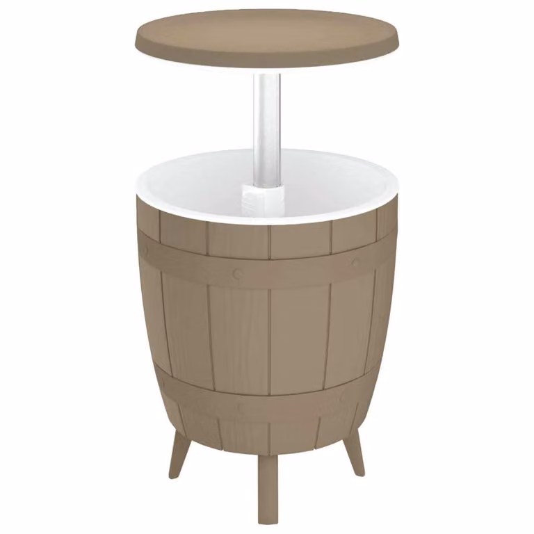 Mesa nevera 3 en 1 Syfax de polipropileno marrón y blanco con mecanismo de elevación para jardín